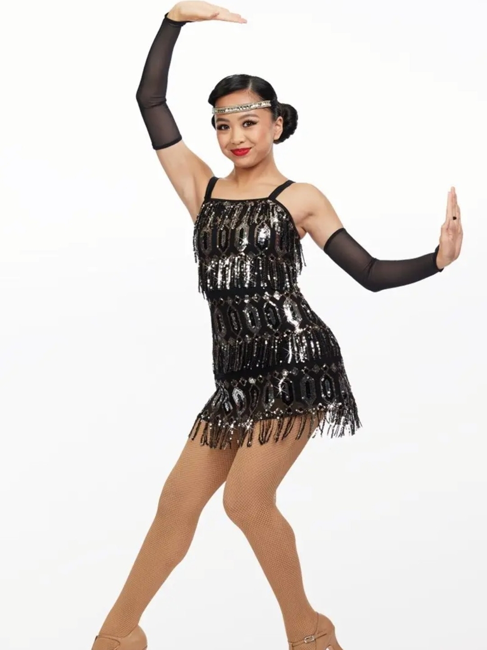Weissman Black Sequin Fringe Flapper Dress, Size SA